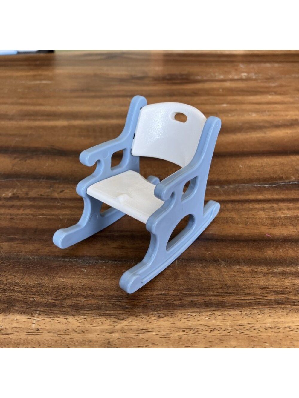 Vintage Little Tikes Dollhouse Furniture Blue & White Rocker Rocking Chair